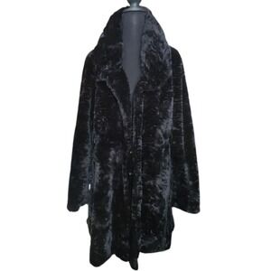 DOLCE CABO Black Ribbed Faux Fur Coat Small Grooved Plush Jacket Luxury $230